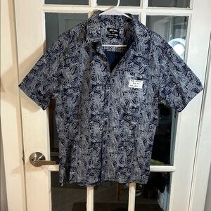 H45.    Nautica Navy Leaf-Print Short Sleeve Button-Down Shirt